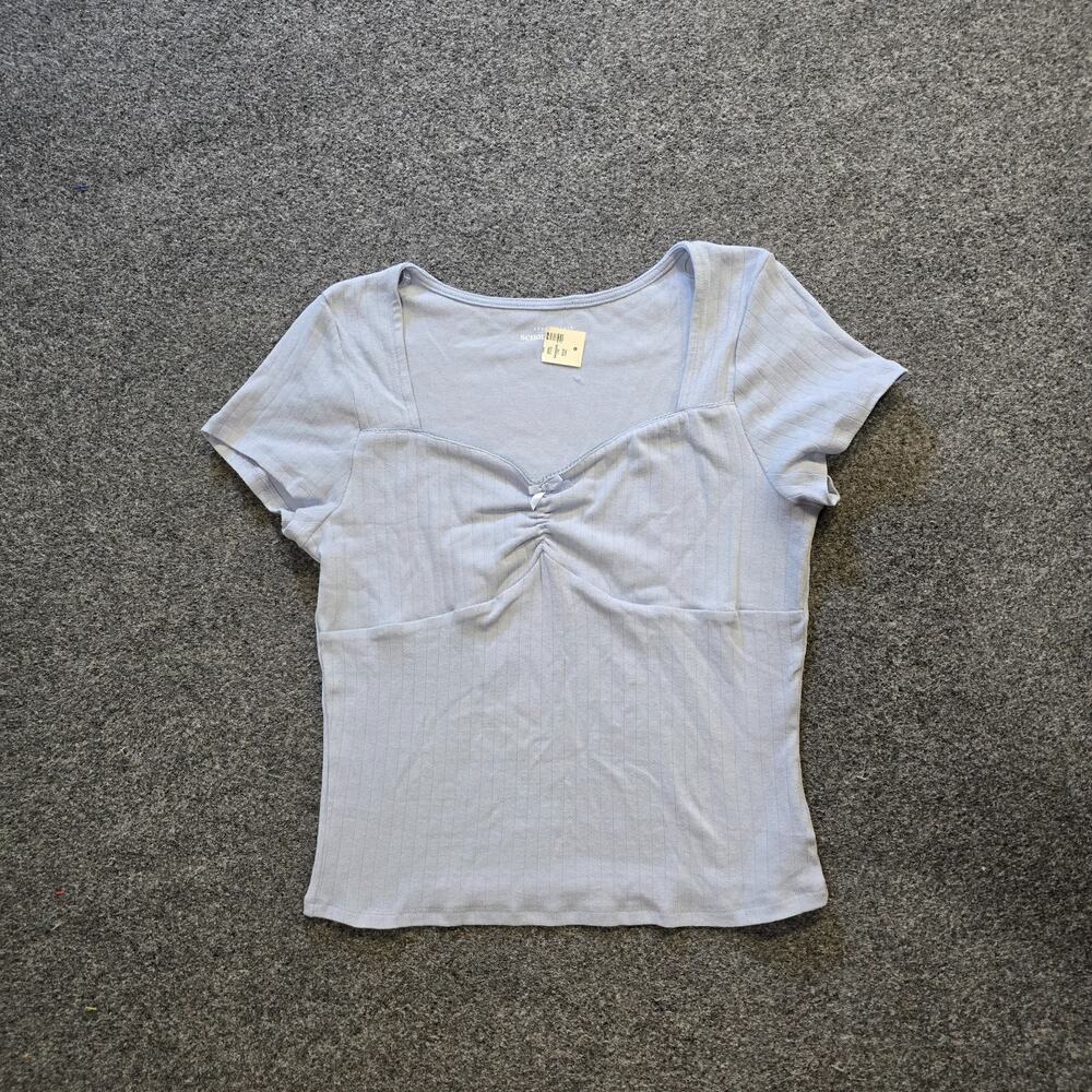 Aeropostale Top Womens Size XXL Blue Ribbed Short Sleeve Crop Fitted Soft Casual